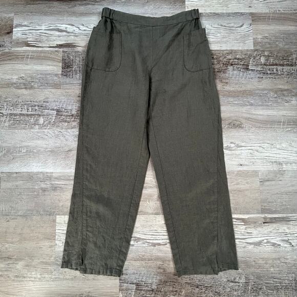 Liv by Habitat Linen Pants Small Olive Green Pull-On Wide Leg Minimalist - Picture 1 of 4